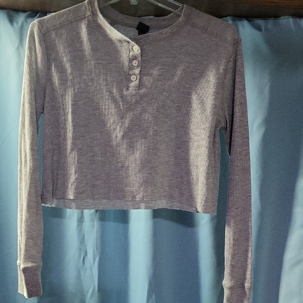 Wild Fable Heather Gray Ribbed Long Sleeve Top